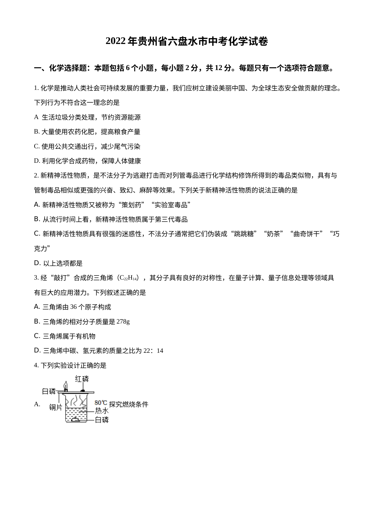 2022年贵州省六盘水市中考化学真题 试卷预览图