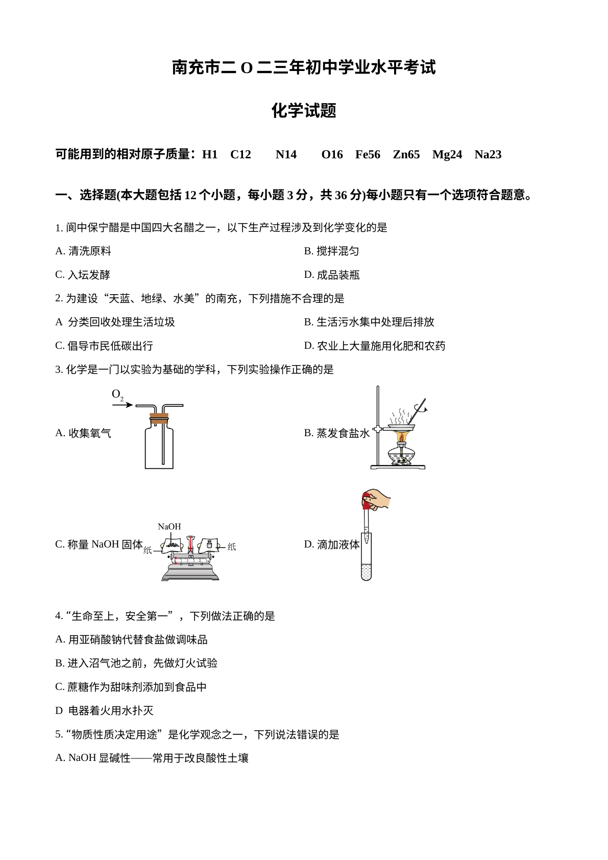 2023年四川省南充市中考化学真题 试卷预览图