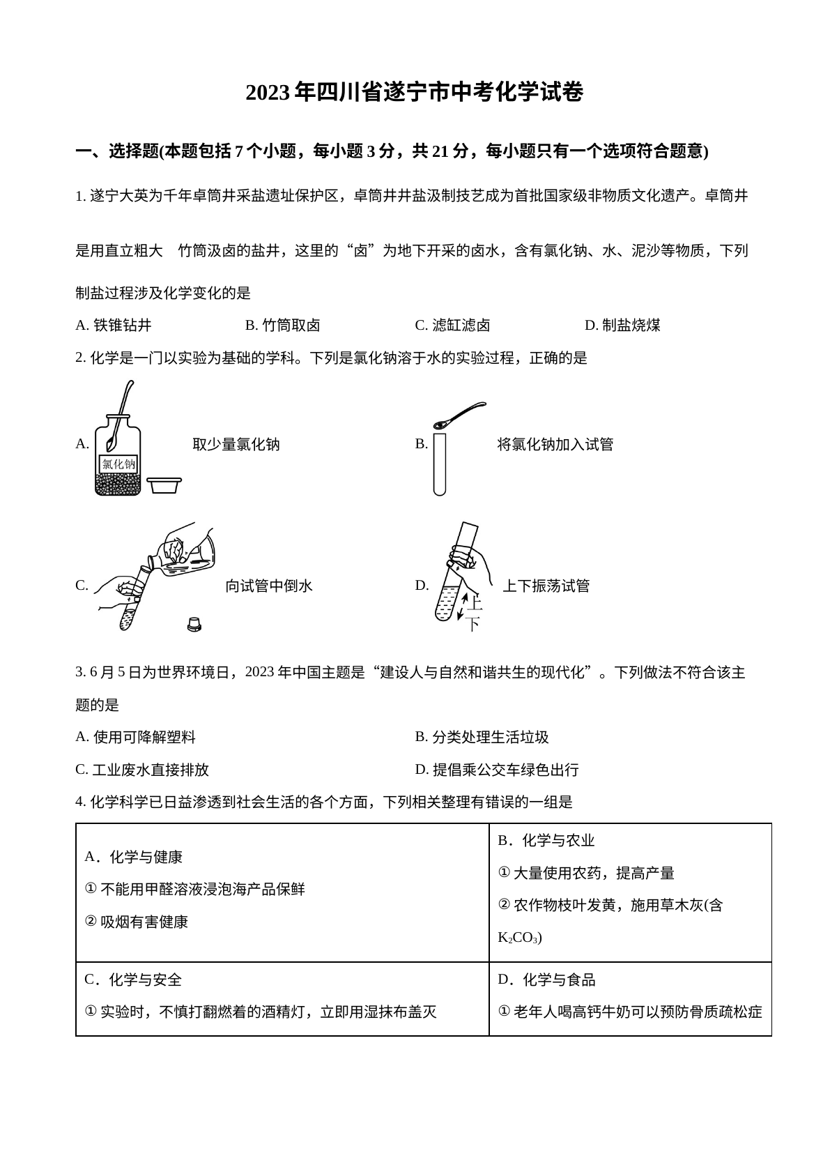 2023年四川省遂宁市中考化学真题 试卷预览图