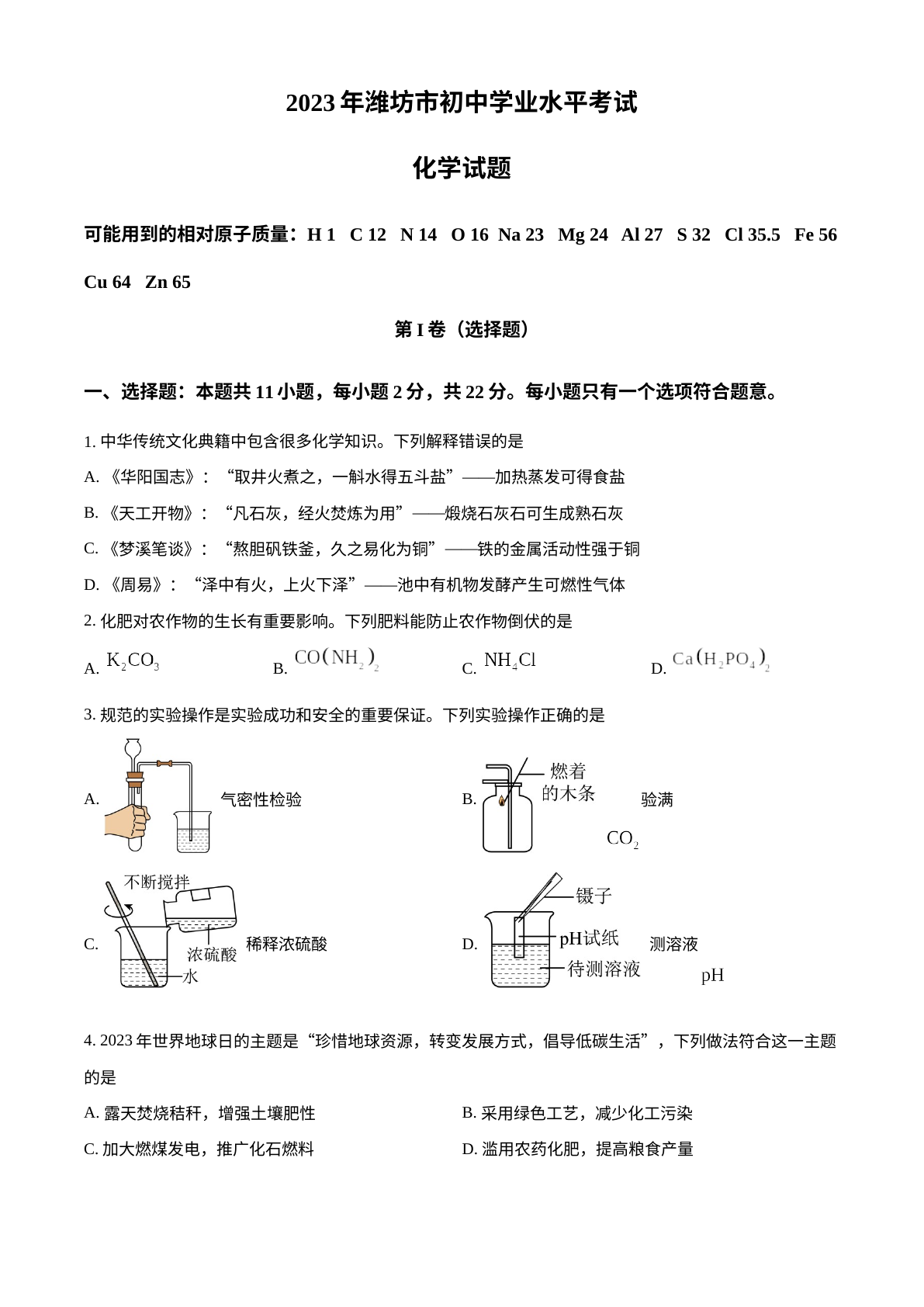 2023年山东省潍坊市中考化学真题 试卷预览图