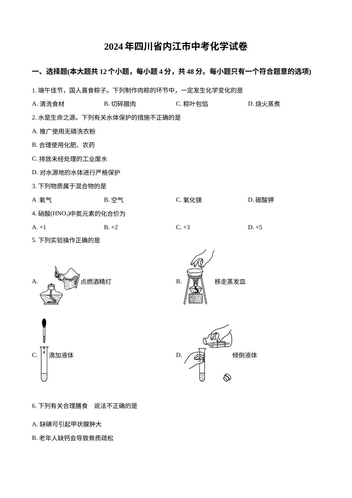 2024年四川省内江市中考化学真题 试卷预览图