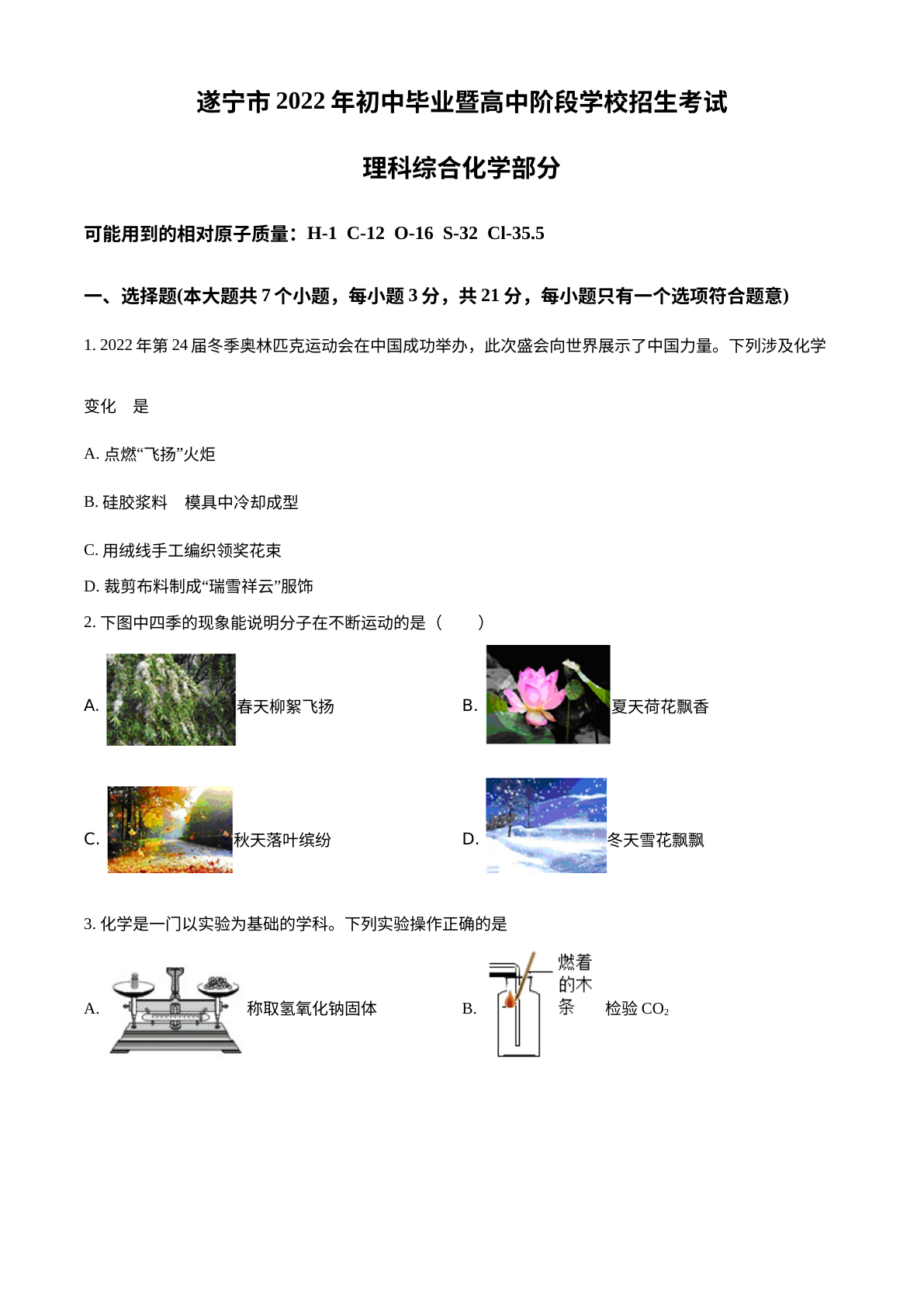 2022年四川省遂宁市中考化学真题 试卷预览图