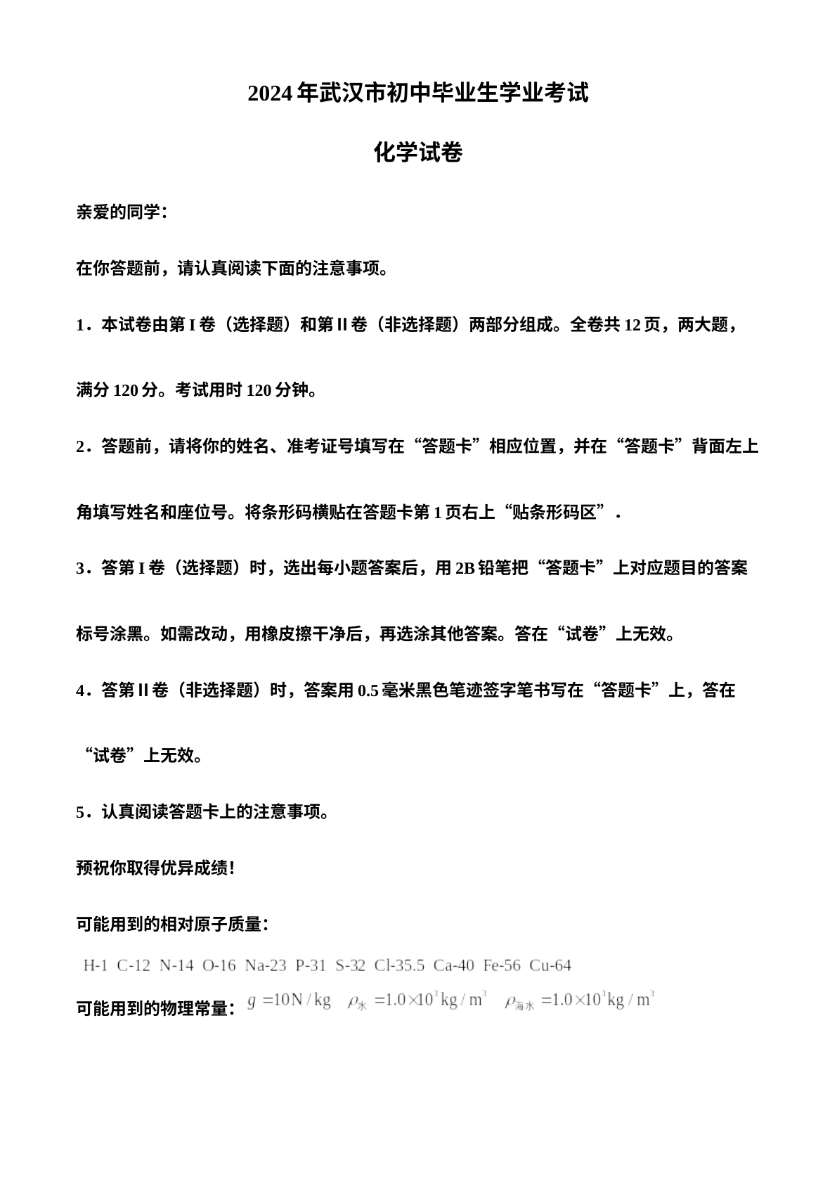 2024年湖北省武汉市中考真题 试卷预览图