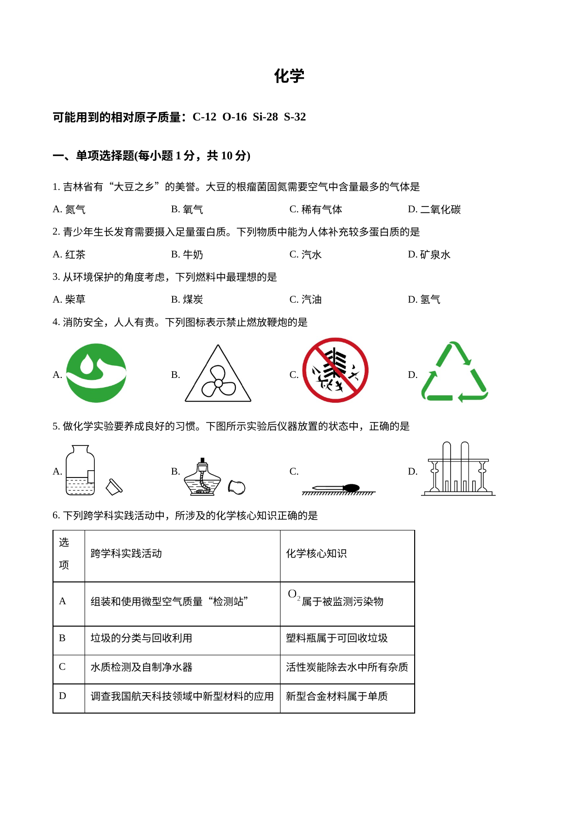 2026年吉林中考化学真题 试卷预览图