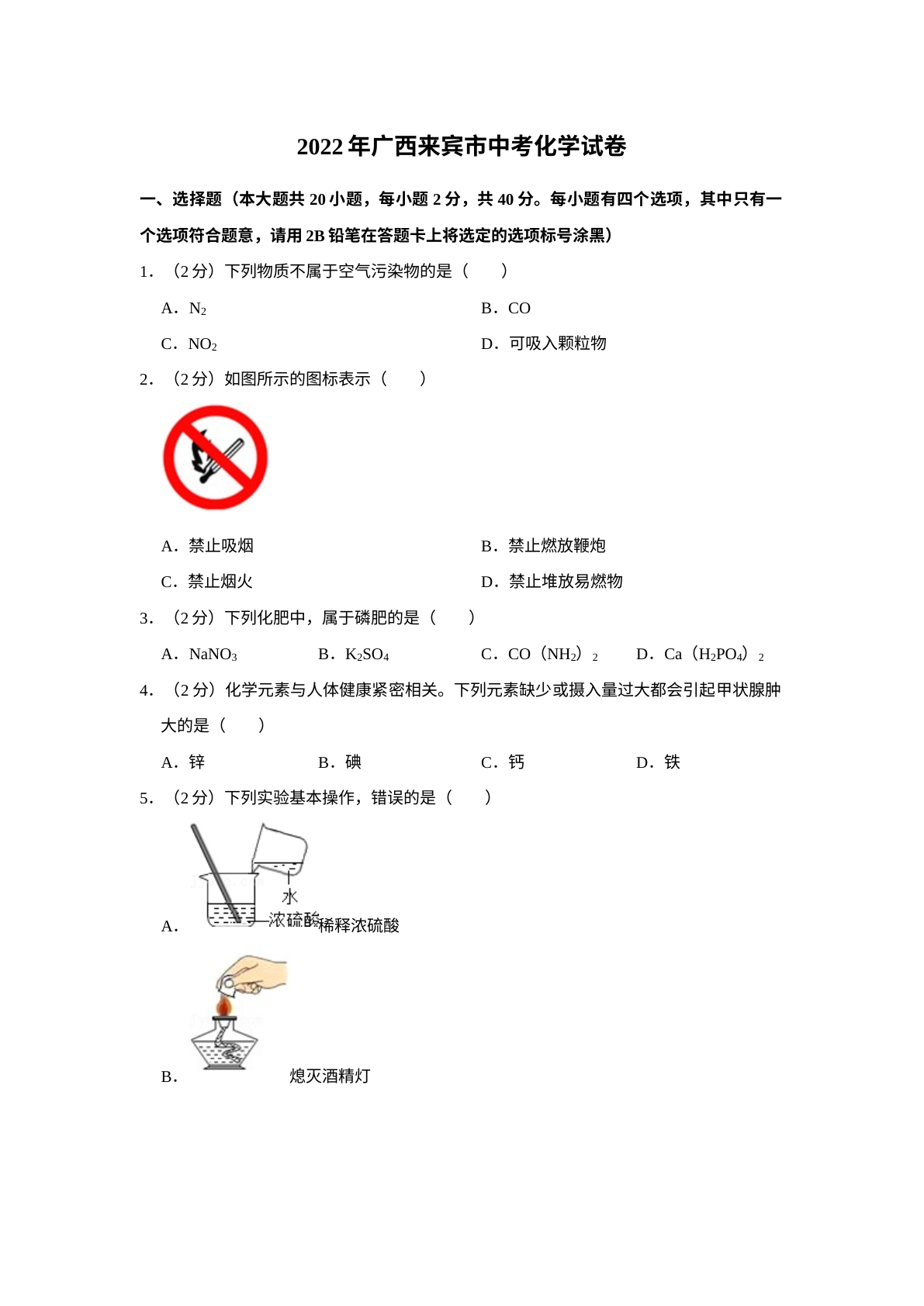 2022年广西来宾市中考化学真题 试卷预览图